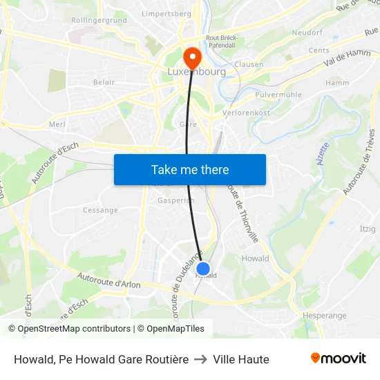 Howald, Pe Howald Gare Routière to Ville Haute map