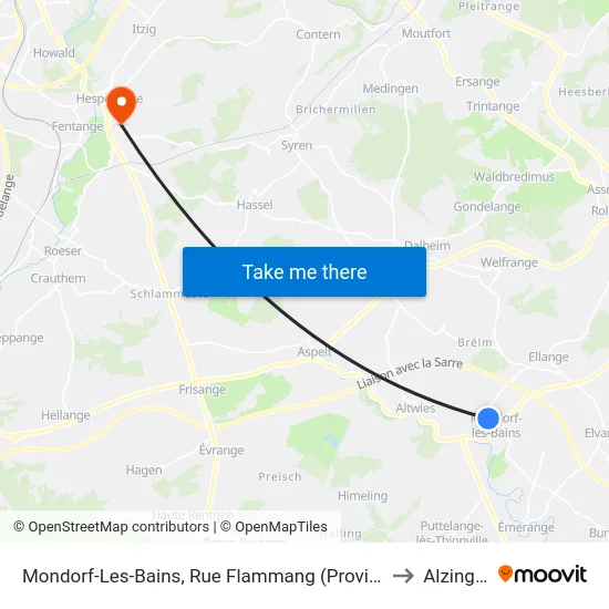 Mondorf-Les-Bains, Rue Flammang (Provisoire) to Alzingen map