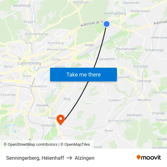 Senningerberg, Héienhaff to Alzingen map