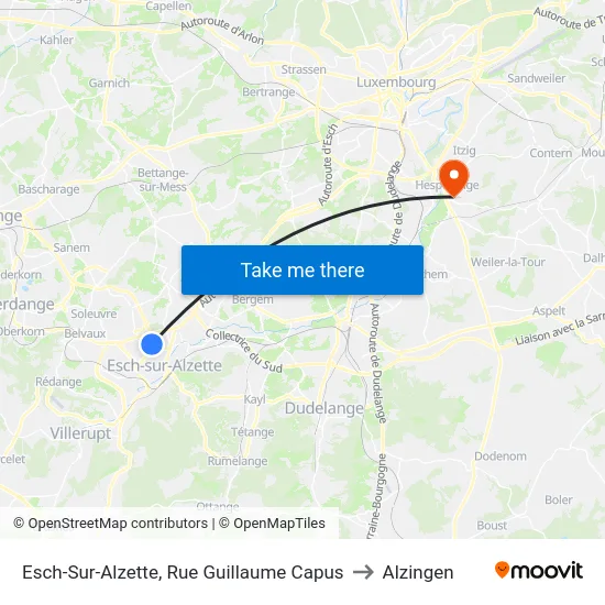 Esch-Sur-Alzette, Rue Guillaume Capus to Alzingen map
