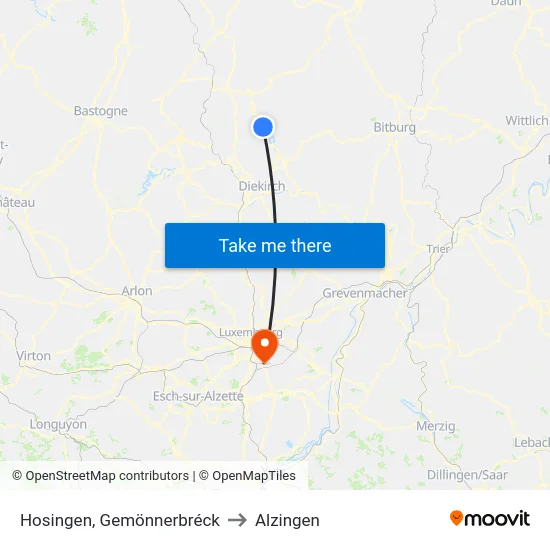 Hosingen, Gemönnerbréck to Alzingen map