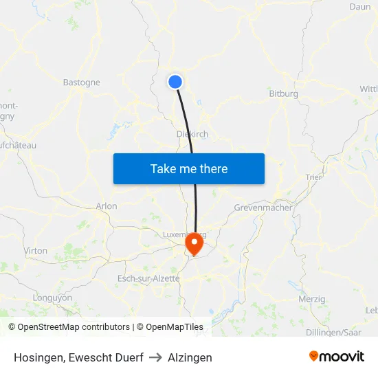 Hosingen, Ewescht Duerf to Alzingen map