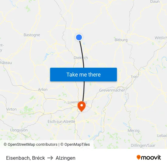 Eisenbach, Bréck to Alzingen map