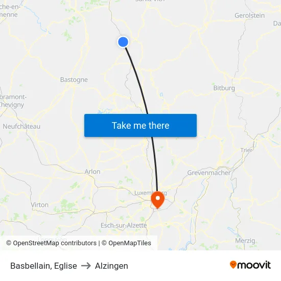 Basbellain, Eglise to Alzingen map