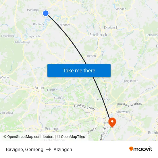 Bavigne, Gemeng to Alzingen map