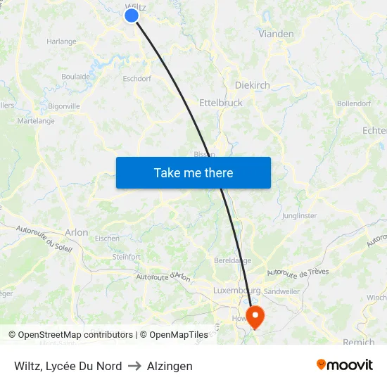 Wiltz, Lycée Du Nord to Alzingen map