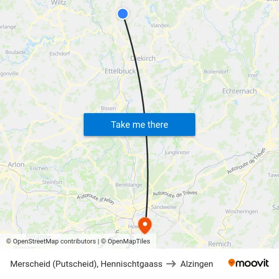 Merscheid (Putscheid), Hennischtgaass to Alzingen map