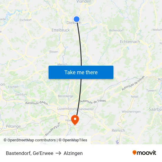 Bastendorf, Ge'Erwee to Alzingen map
