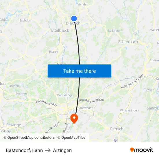 Bastendorf, Lann to Alzingen map