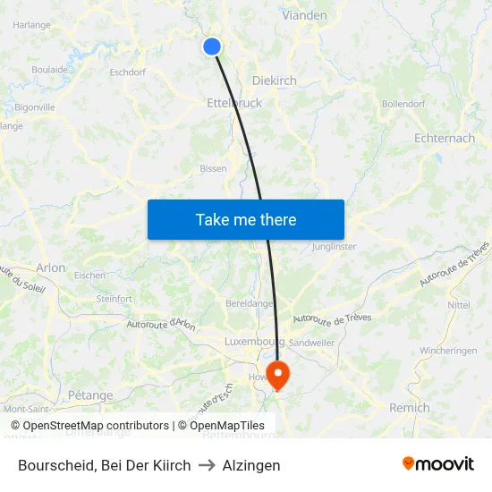 Bourscheid, Bei Der Kiirch to Alzingen map