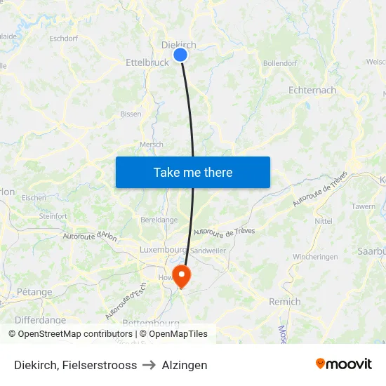 Diekirch, Fielserstrooss to Alzingen map