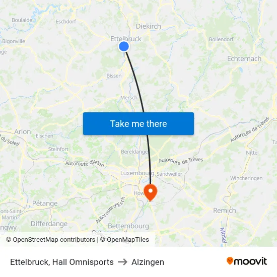 Ettelbruck, Hall Omnisports to Alzingen map