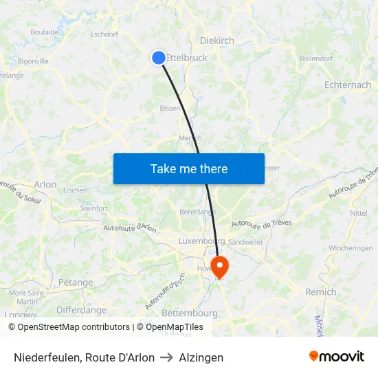 Niederfeulen, Route D'Arlon to Alzingen map