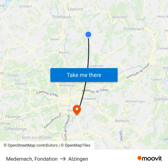 Medernach, Fondation to Alzingen map