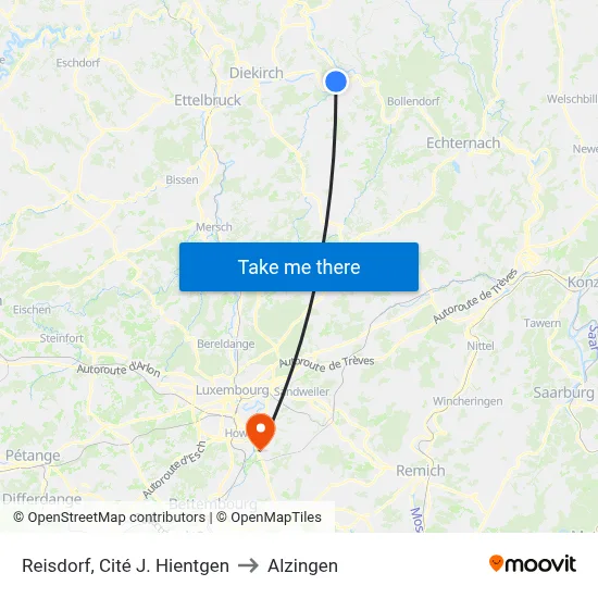 Reisdorf, Cité J. Hientgen to Alzingen map