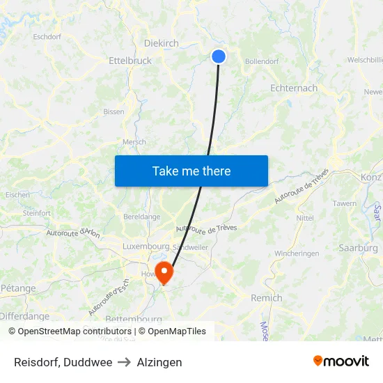 Reisdorf, Duddwee to Alzingen map