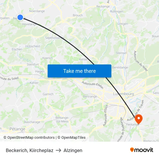 Beckerich, Kiircheplaz to Alzingen map