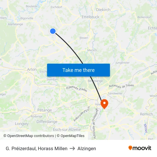 G. Préizerdaul, Horass Millen to Alzingen map