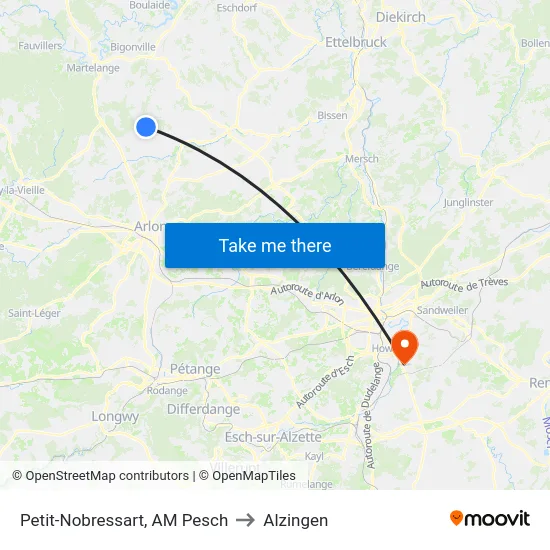 Petit-Nobressart, AM Pesch to Alzingen map