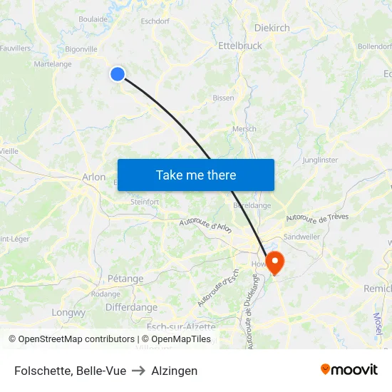 Folschette, Belle-Vue to Alzingen map