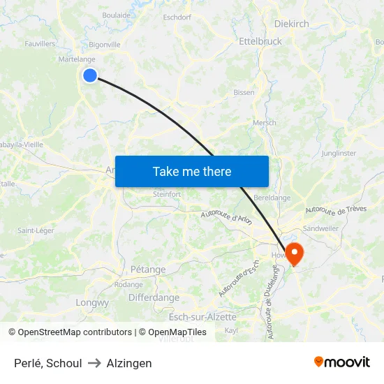 Perlé, Schoul to Alzingen map