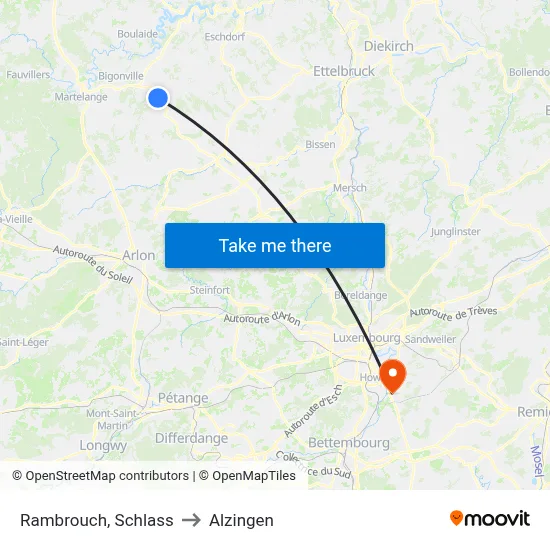 Rambrouch, Schlass to Alzingen map