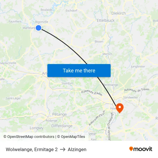 Wolwelange, Ermitage 2 to Alzingen map