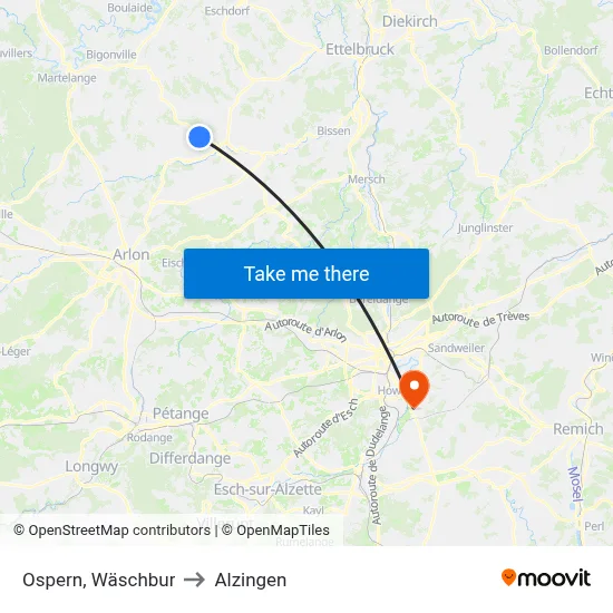 Ospern, Wäschbur to Alzingen map