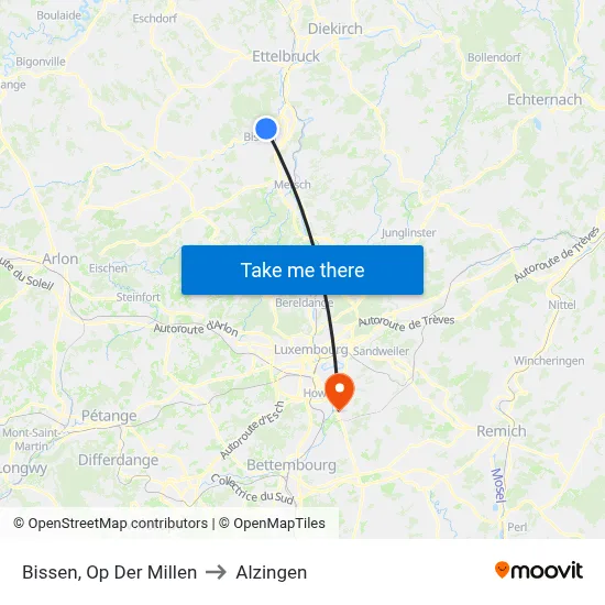 Bissen, Op Der Millen to Alzingen map