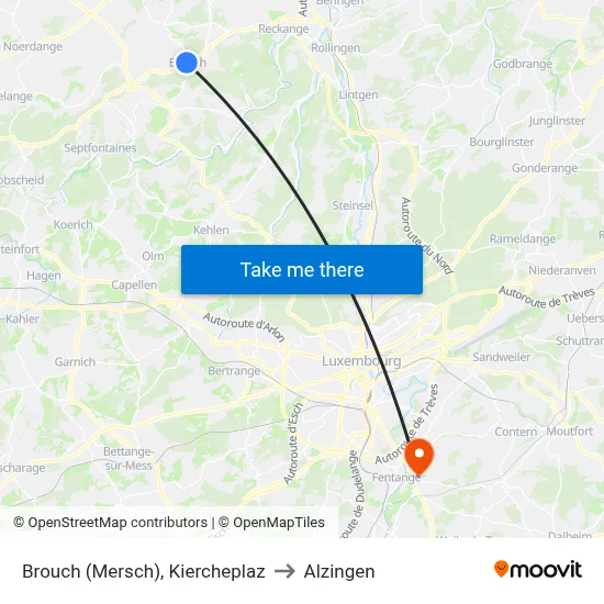 Brouch (Mersch), Kiercheplaz to Alzingen map