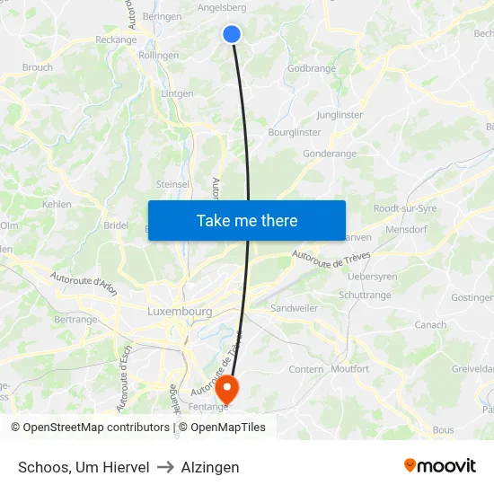 Schoos, Um Hiervel to Alzingen map