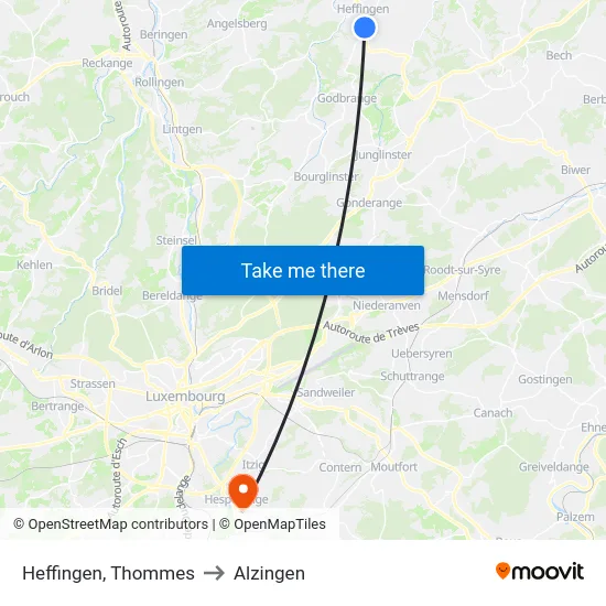 Heffingen, Thommes to Alzingen map