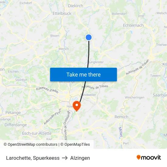 Larochette, Spuerkeess to Alzingen map