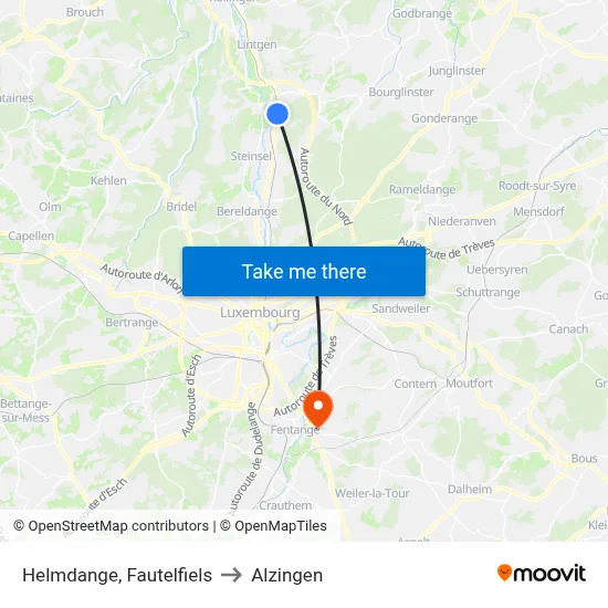 Helmdange, Fautelfiels to Alzingen map
