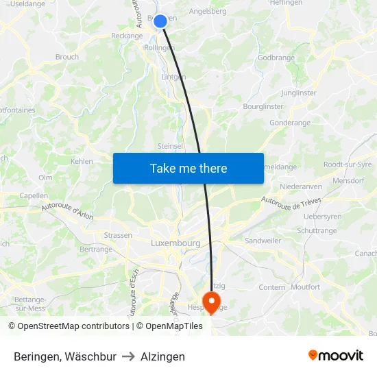 Beringen, Wäschbur to Alzingen map