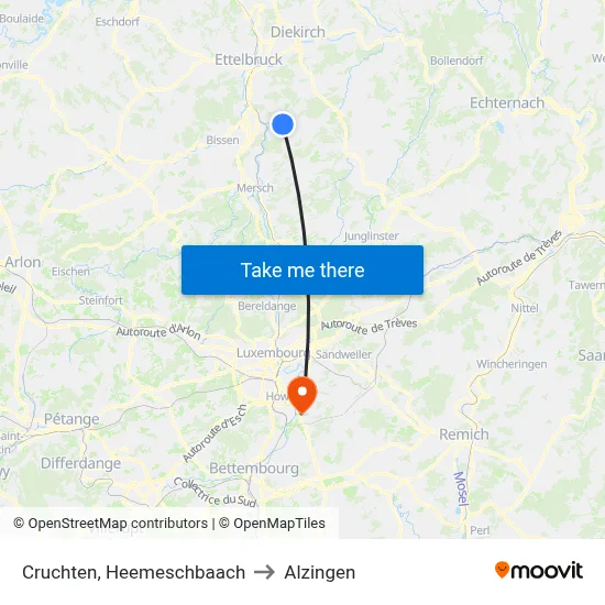 Cruchten, Heemeschbaach to Alzingen map