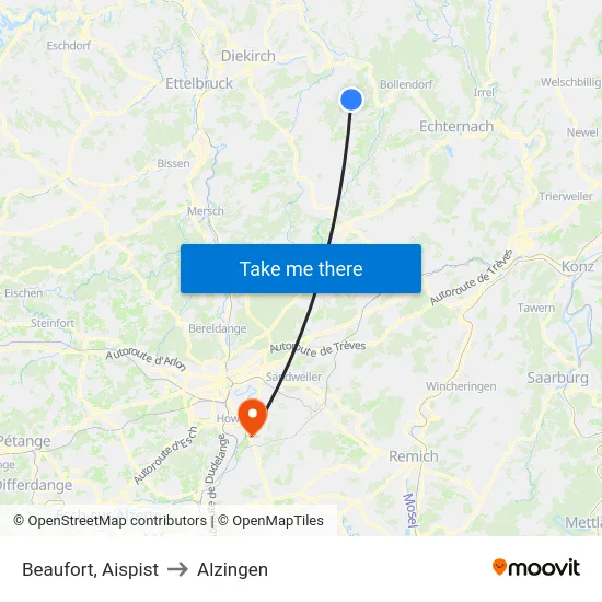 Beaufort, Aispist to Alzingen map