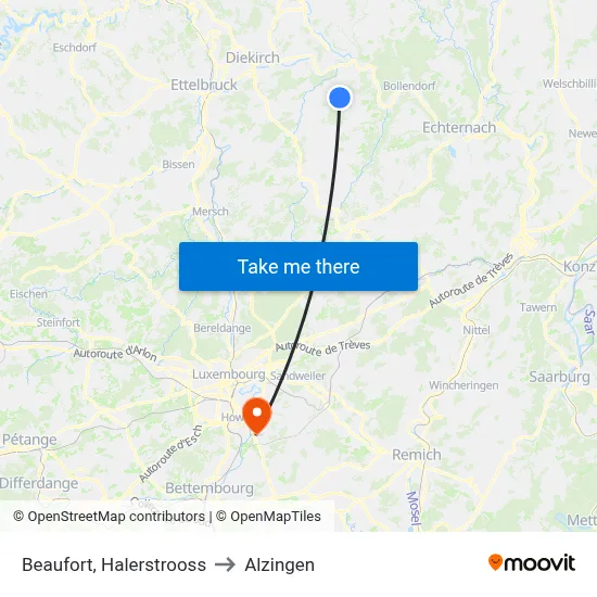 Beaufort, Halerstrooss to Alzingen map