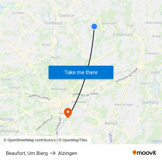 Beaufort, Um Bierg to Alzingen map