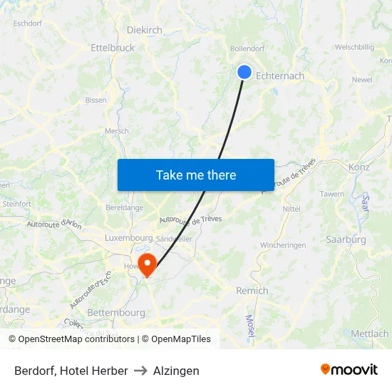 Berdorf, Hotel Herber to Alzingen map