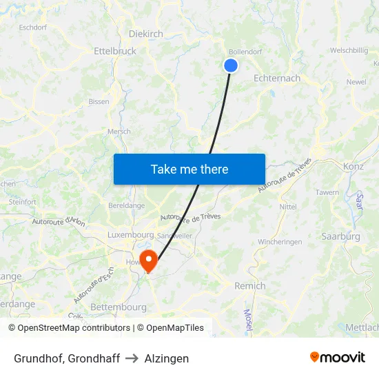 Grundhof, Grondhaff to Alzingen map