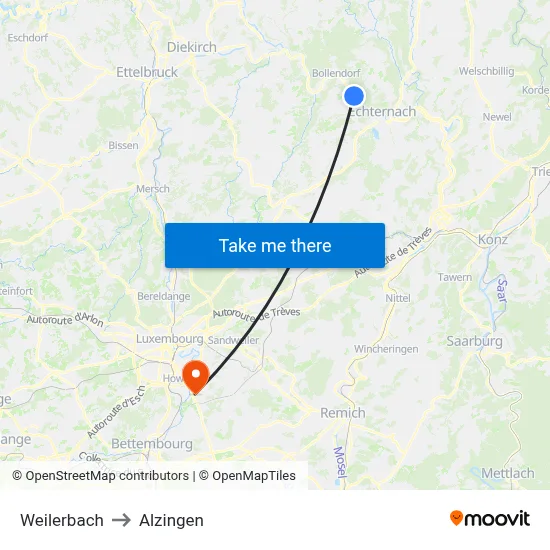 Weilerbach to Alzingen map
