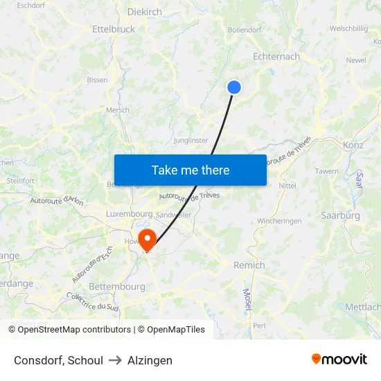 Consdorf, Schoul to Alzingen map