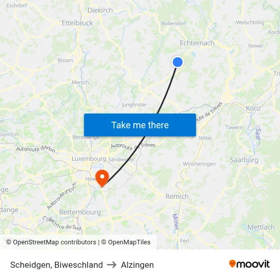 Scheidgen, Biweschland to Alzingen map
