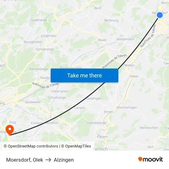 Moersdorf, Olek to Alzingen map