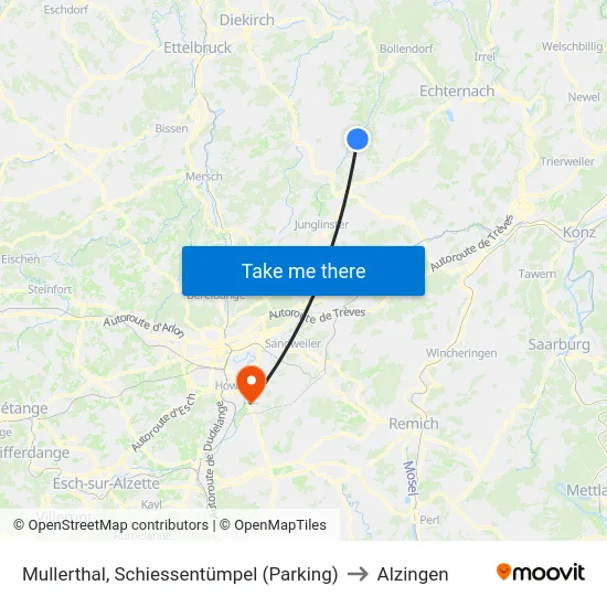 Mullerthal, Schiessentümpel (Parking) to Alzingen map