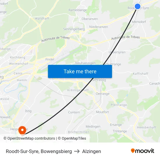Roodt-Sur-Syre, Bowengsbierg to Alzingen map
