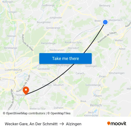 Wecker-Gare, An Der Schmëtt to Alzingen map