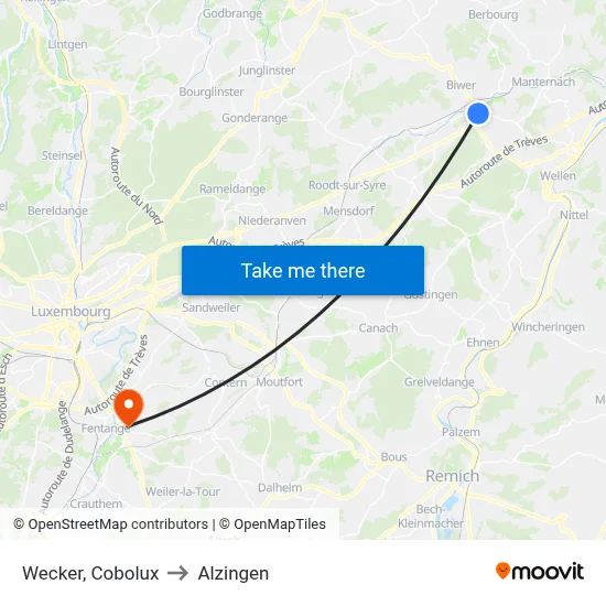 Wecker, Cobolux to Alzingen map