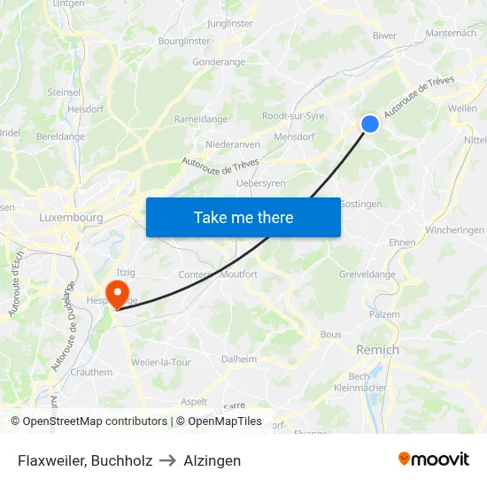 Flaxweiler, Buchholz to Alzingen map